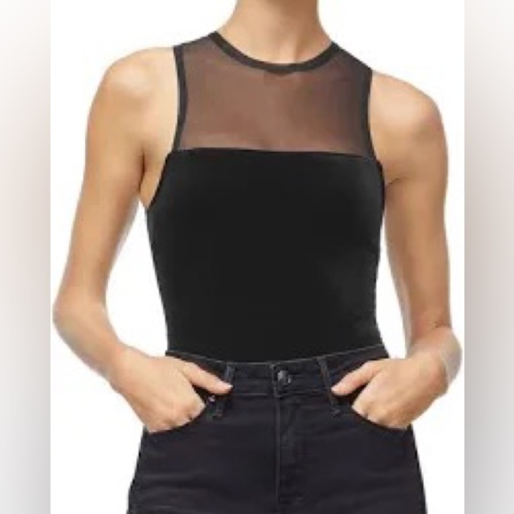 Good American- Velvet Illusion Bodysuit Black